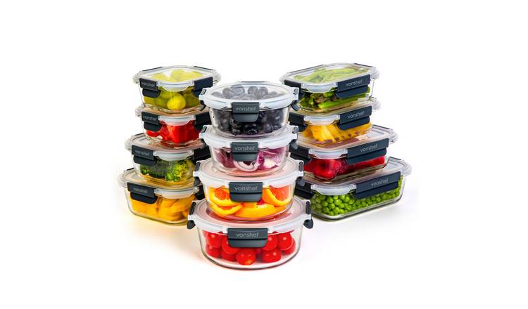 VonShef 12pc 320ml Glass Lidded Meal Prep Food Containers - Clear