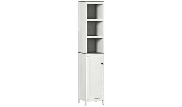 kleankin Freestanding Tall Bathroom Storage Cabinet with 3 Open Shelves - White