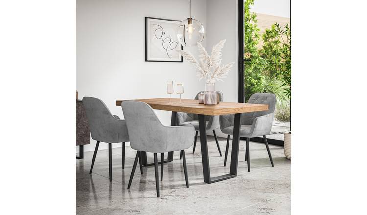 Furniture Online Aria Anika Oak Effect Dining Table & 6 Grey Chairs