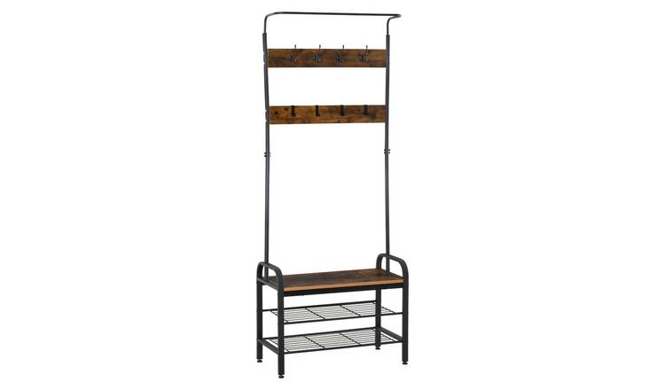 HOMCOM Industrial Coat Rack Stand with 8 Hooks Hangers Storage Cabinet - Brown