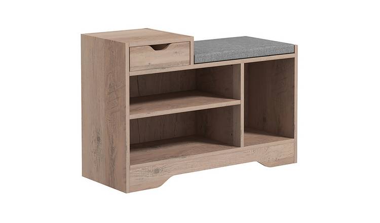HOMCOM Shoe Bench with Seating Cushion and 3 Open Compartments - Grey