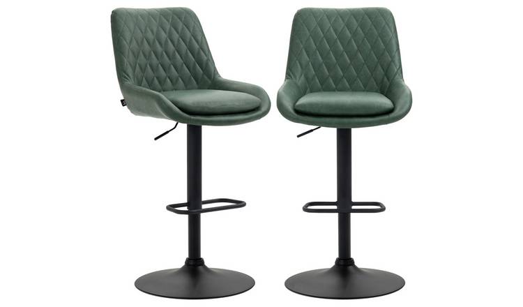 HOMCOM Set of 2 PU Leather Bar Stools with Wide Seat and Base - Green