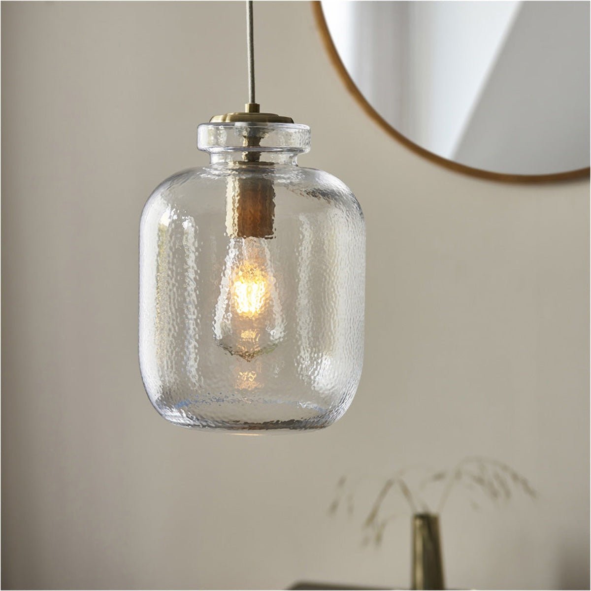 Loops Direct Glass Steel Pendant Light - Antique Brass - Image 2