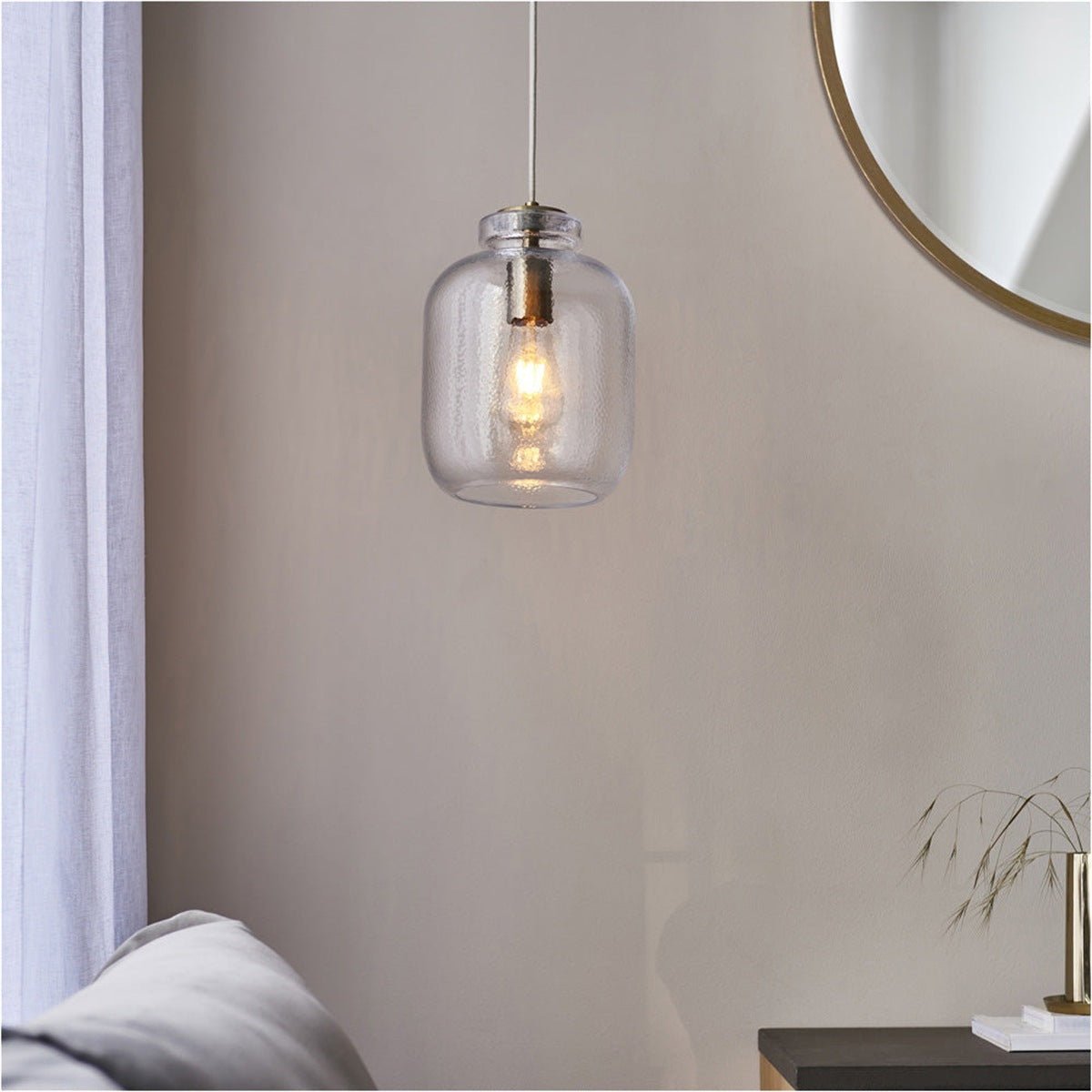 Loops Direct Glass Steel Pendant Light - Antique Brass - Image 3
