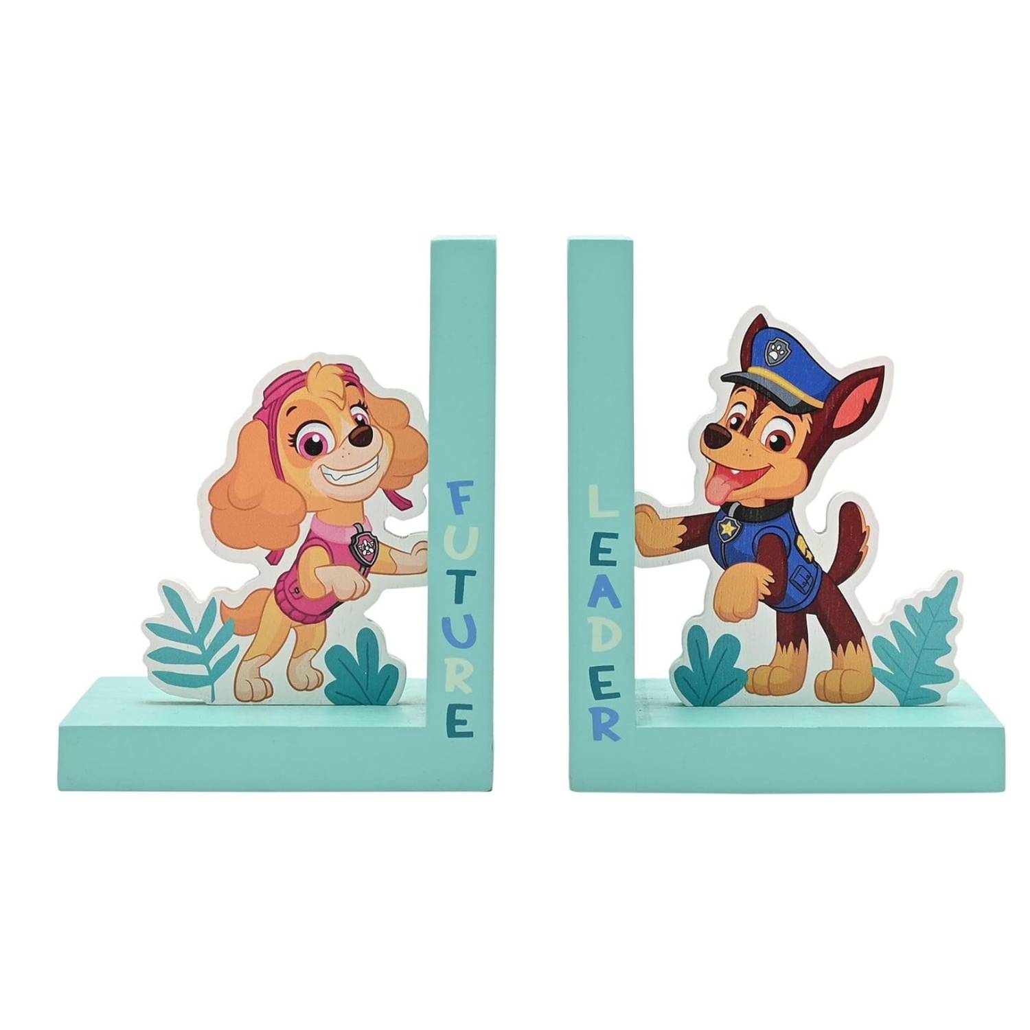 Widdop Paw Patrol Skye and Chase Wooden Bookends - Turquoise - Image 1