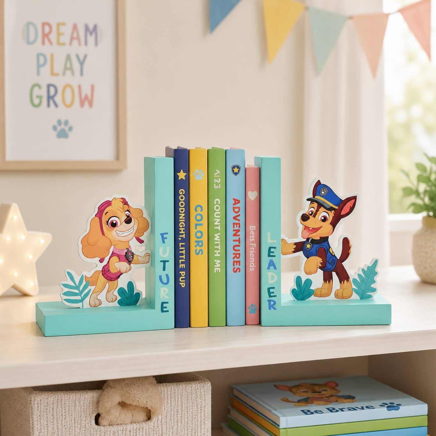 Widdop Paw Patrol Skye and Chase Wooden Bookends - Turquoise - Image 4