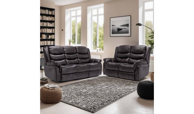 Furniture Online Seattle Electric Recliner Leather 2+3 Seater Sofa Set - Brown