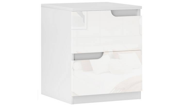 HOMCOM Modern 2 Drawers Bedside Cabinet with Storage - High Gloss White