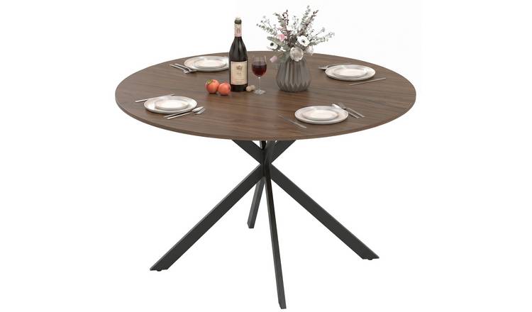 HOMCOM 4 Seater 120cm Round Industrial Wood Effect Dining Table – Brown