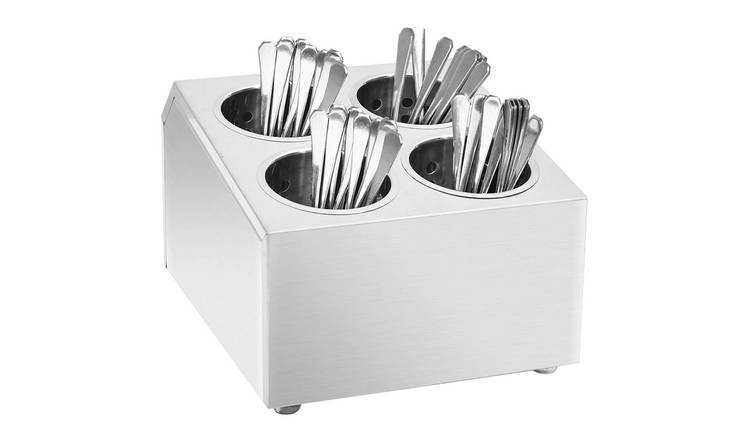 Walplus 4 Compartment Stainless Steel Cutlery Holder - Square