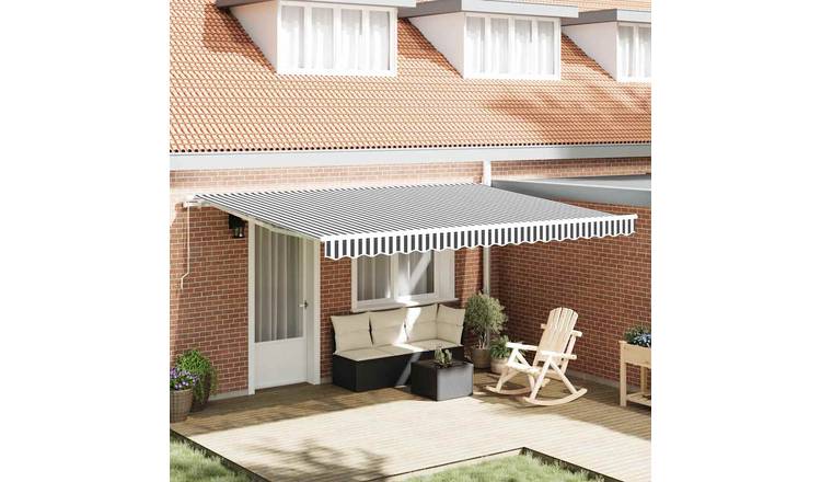 Walplus Manual Polyester Retractable Awning - Anthracite and White - 450x300 cm