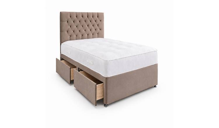 Comfy Deluxe 4ft Small Double       2 Drawer Velvet  Divan Bed Set -  Beige