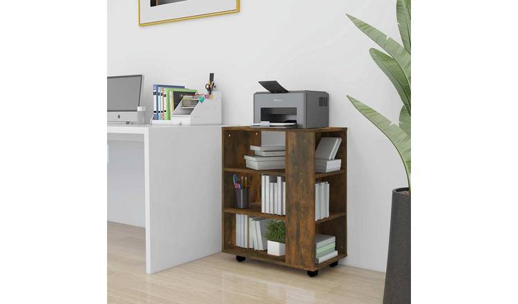 Walplus Engineered Wood Lockable Rolling Cabinet - Dark Oak - 60 x 35 x 75 cm