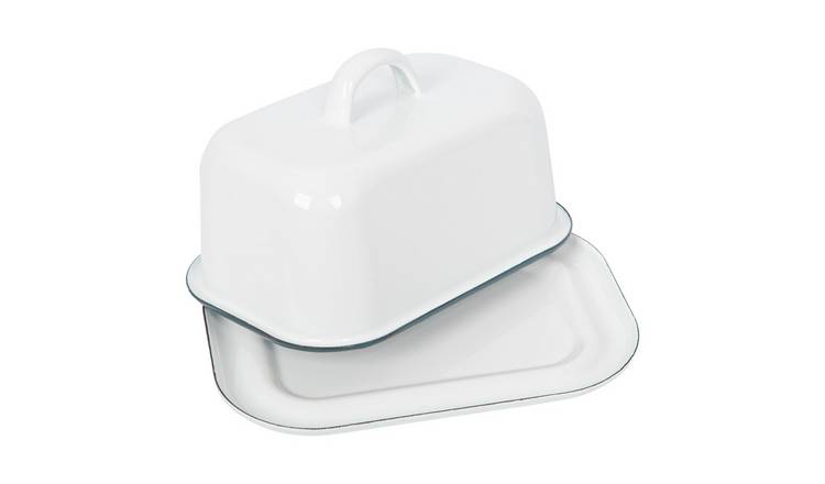 Argon Tableware White Enamel Butter Dish - Green