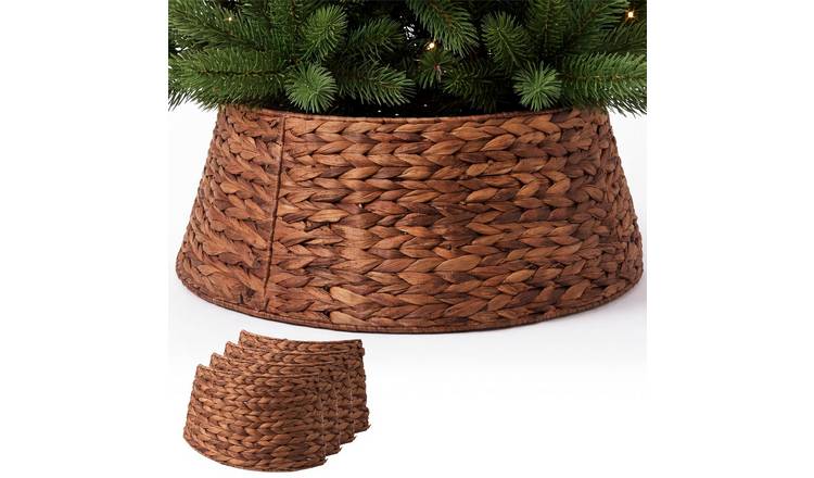 My Christmas Woven Tree Skirt Straw Folding Cover Decor - Brown
