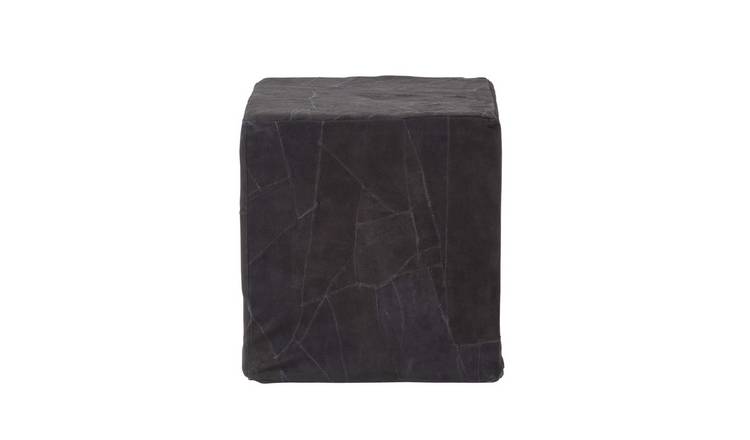 Homescapes Patchwork Leather and Suede Cube Pouffe – 36 x 36 x 38 cm – Black