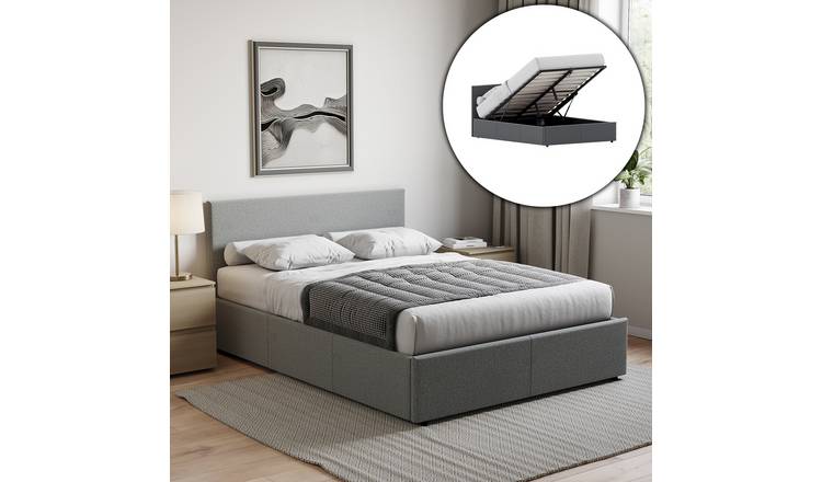 Vida Designs Veronica Linen Double Ottoman Bed & Gel Memory Foam - Dark Grey