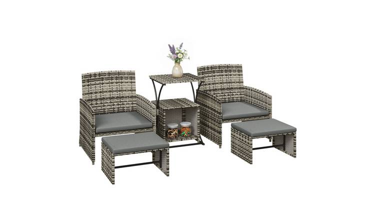 Outsunny 6 Piece Rattan Space Saving Patio Furniture for Balcony Porch - Grey