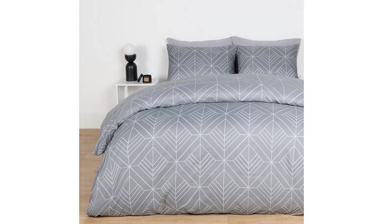 OHS Geo Duvet Cover Bedding Set and Reversible Art Deco Light Grey - Double