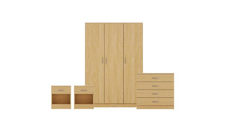 Vida Designs Riano Bedroom Set (Bedsides, 4 Drawer Chest, 3 Door Wardrobe)- Pine