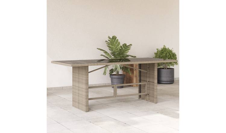 Walplus Poly Rattan Garden Table with Glass Top - Light Grey - 190 x 80 x 74 cm