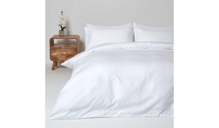 Homescapes Egyptian Cotton White Satin Stripe Bedding Set - Single