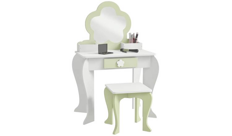 ZONEKIZ 2 Piece Mirror Drawer Boxes Flower Vanity Set - White