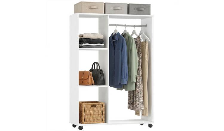 HOMCOM Open Wardrobe with Clothes Hanging Rail and 3 Storage Shelves - White