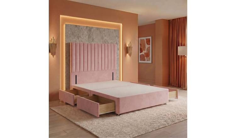 Somnior Heritage Velvet Divan Base 4 Draw 54" Headboard - Pink/Small Double