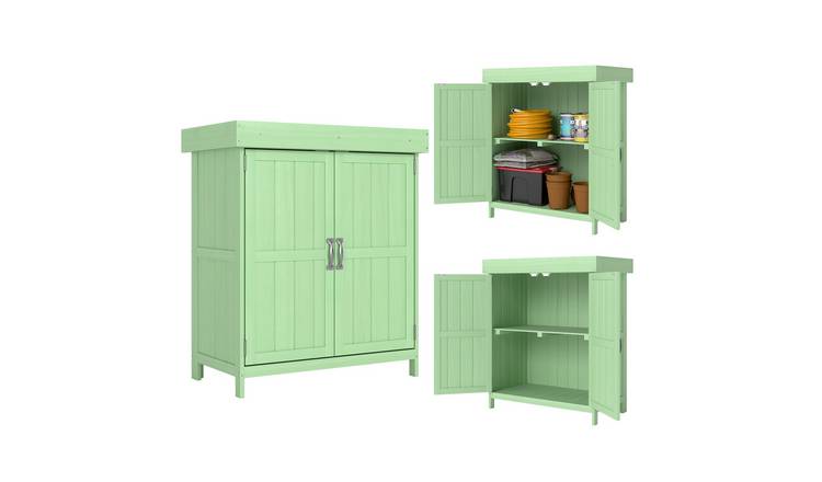 Outsunny Fir Wood Hinged Roof Garden Shed – Light Green