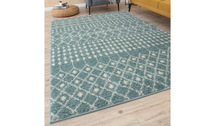 The Rugs Duck Egg Blue Moroccan Shaggy Tribal Rug - 60 x 110cm