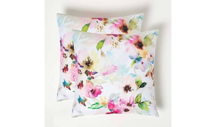 Homescapes Multicoloured Flowers Set of 2 Garden Filled Cushion - 45 x 45 cm