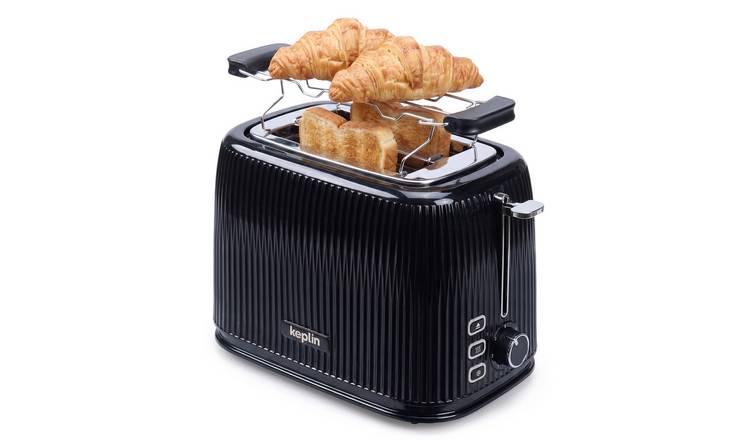 Keplin 2 Slice Wide Slot Toaster with Bun Warmer - Black