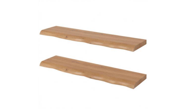 Harbour Housewares 80cm Wooden Live Edge Floating Shelves Pack of 2 - Light Oak