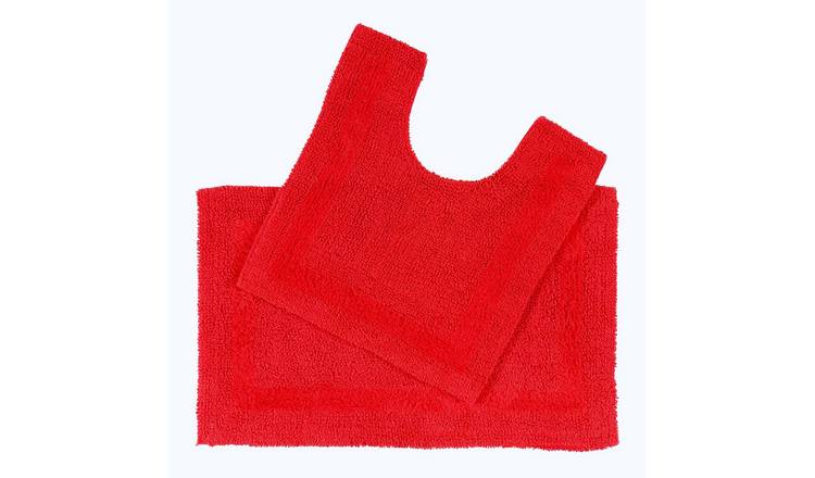 Homescapes Reversible Cotton 2 Piece Bath Mat Set - Red