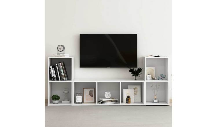 Walplus 3 Piece Engineered Wood TV Cabinet Set - White - 107 x 35 x 37 cm