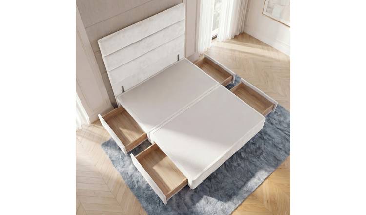 Somnior Regent Velvet Small Double 4 Drawer Divan Bed 54" Headboard - White