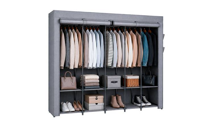 Harbour Housewares Portable Fabric Wardrobe - 211 x 45 x 167cm - Grey