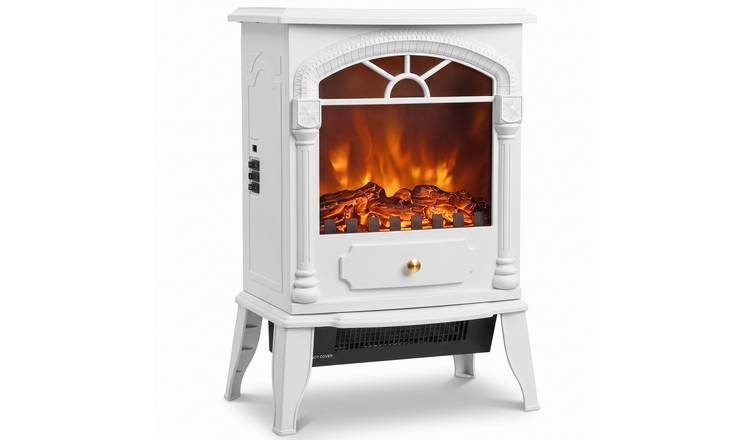 HOMCOM Electric Fireplace Stove with 3D Flame and Adjustable Thermostat - White