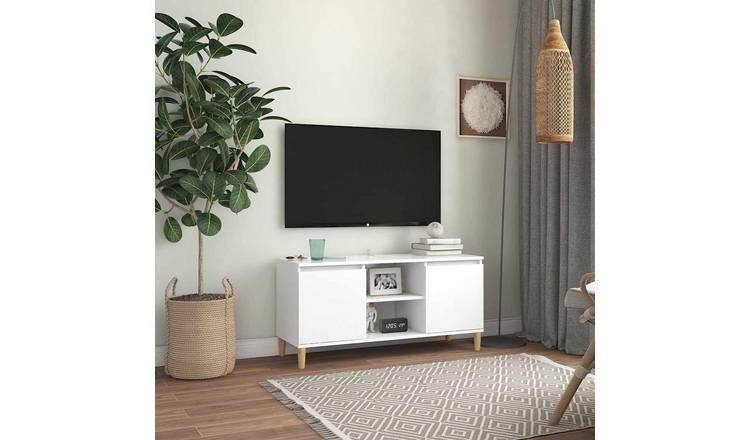 Walplus 2 Compartment Solid Wood TV Cabinet - White - 103.5 x 35 x 50 cm