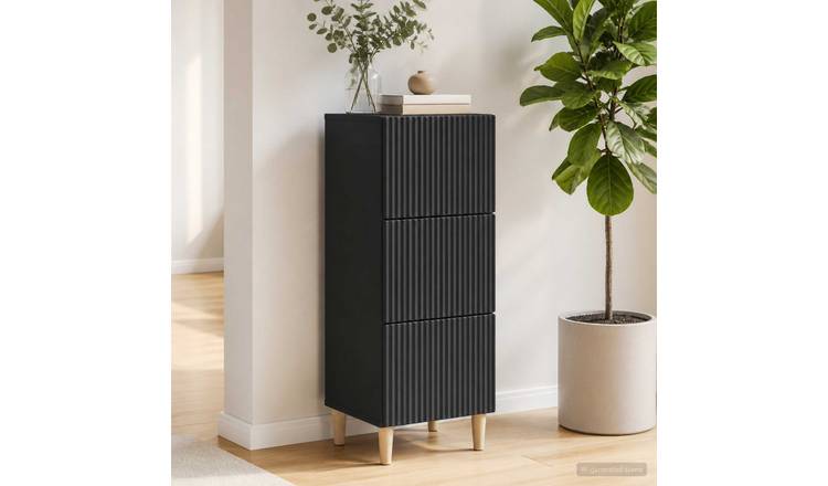 Walplus Engineered Wood Drawer Cabinet Open Shelf - Black - 33 x 34.5 x 90 cm