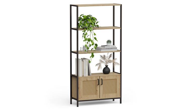 Vonhaus Lena 3 Tier Rattan Effect 2 Door Bookcase - Brown
