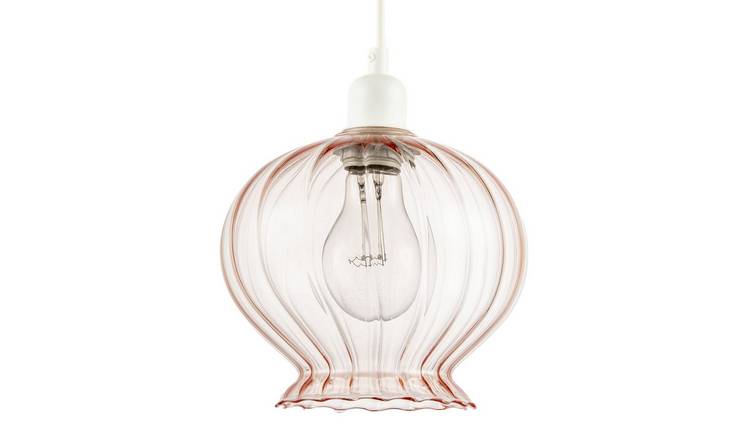 Happy Homewares Ribbed Blush Pink Glass with Scalloped Rim Pendant Shade - 19cm