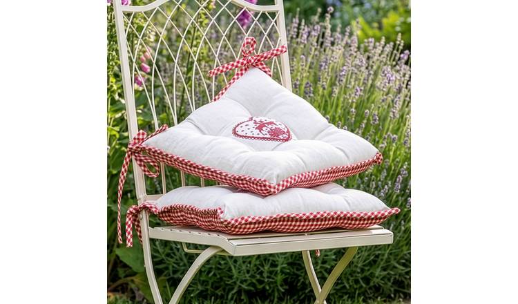 Dibor Set of 2 Gingham Stag Outdoor Garden Chair Cushion Seat Pads - Grey