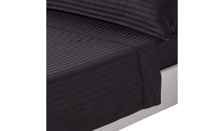 Homesapes Egyptian Cotton Black Satin Stripe Flat Sheet - Single