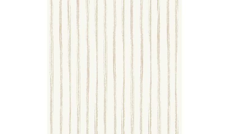 Grandeco Hand Painted Pinstripe Nursery Textured Wallpaper - Natural Beige