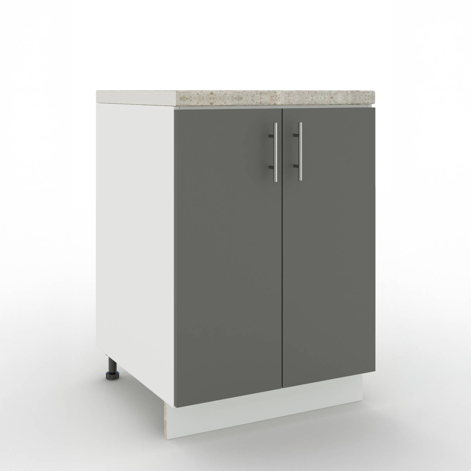 JD Greta 600mm Adjustable Leg Base Cabinet with 2 Doors & Worktop - Grey Matt - Image 1