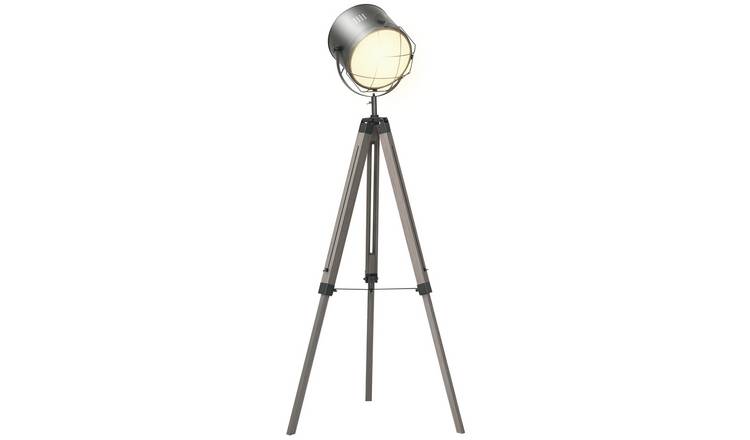 HOMCOM Wooden Adjustable Tripod Floor Lamp  - Grey