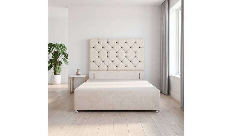 Somnior Diamante Velvet 4FT6 Double Divan Bed Base - Ivory
