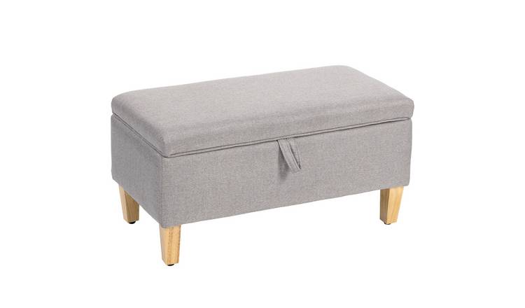 HOMCOM Linen Storage Ottoman Storage Box With Rubberwood Legs - Light Grey